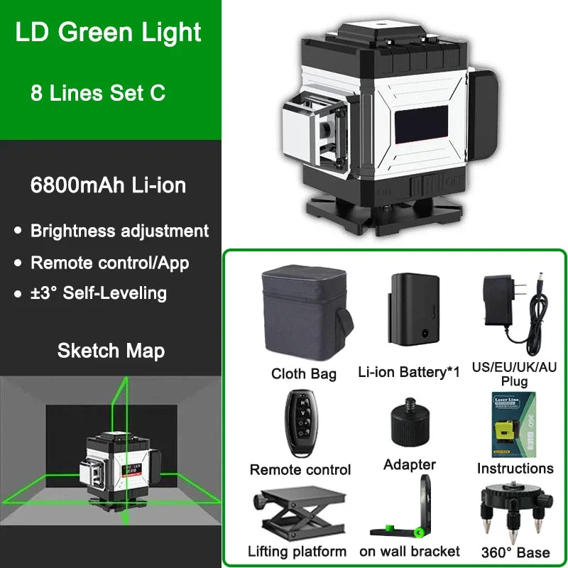 Laser Level Green Beam Light self leveling Remote Controled 16 lines