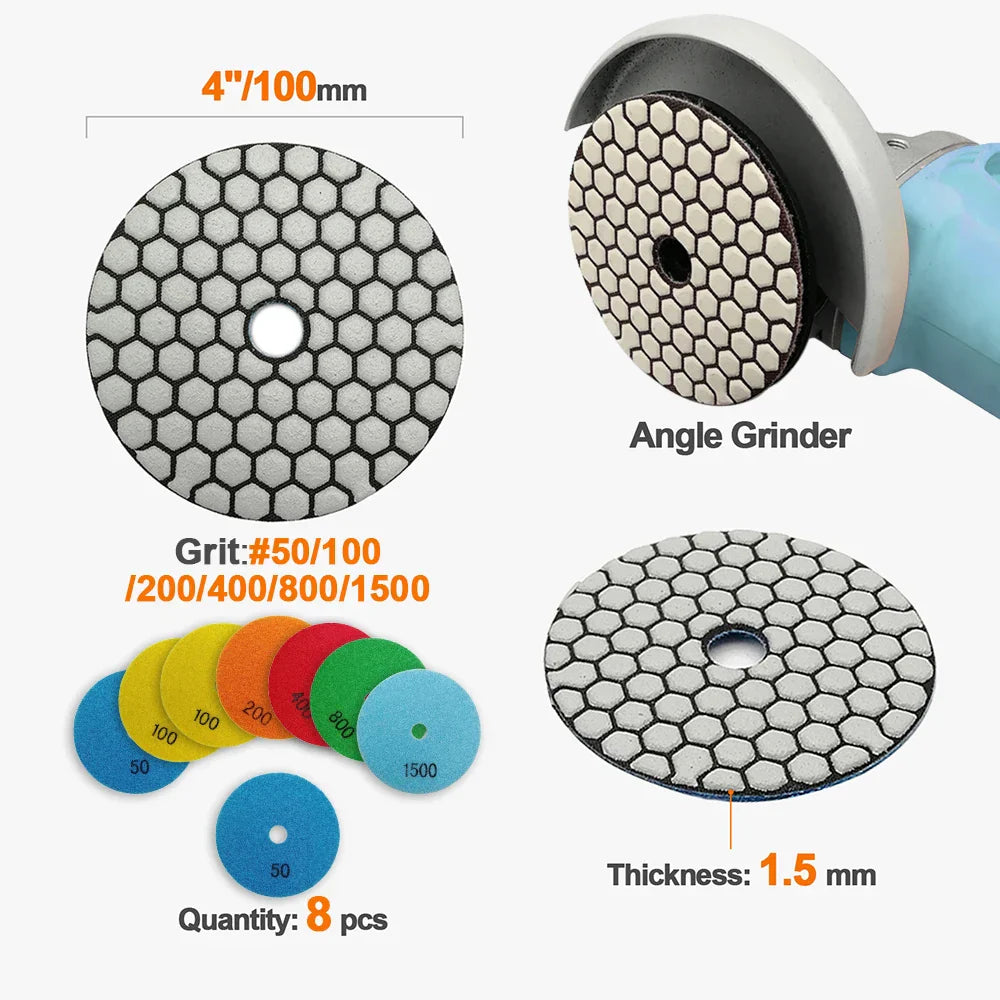 Diamond Flexible Polishing Pads 4" - 7pcs Set high efficiency  