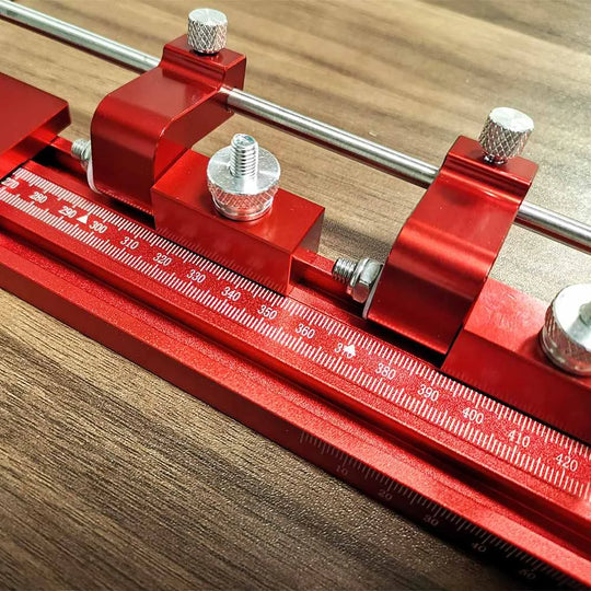 Festool TrackSaw parallel guide system clamps and ruler for precise woodworking cuts.