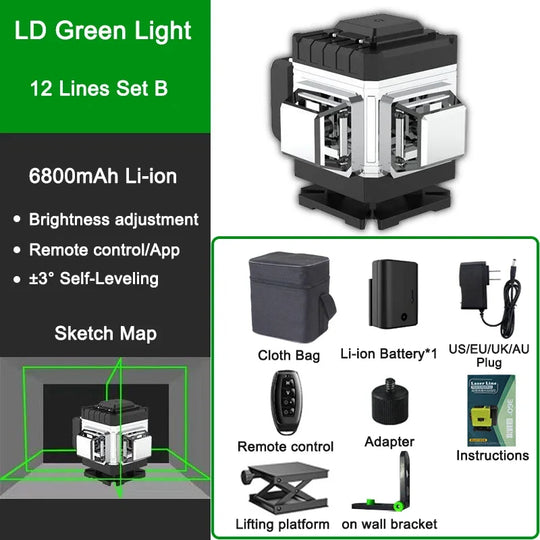 Laser Level Green Beam Light self leveling Remote Controled 16 lines