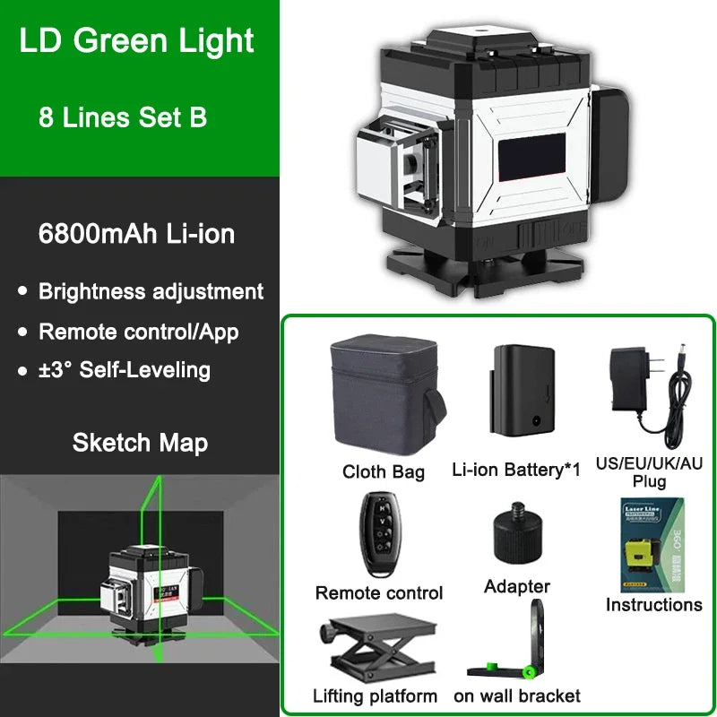 Laser Level Green Beam Light self leveling Remote Controled 16 lines