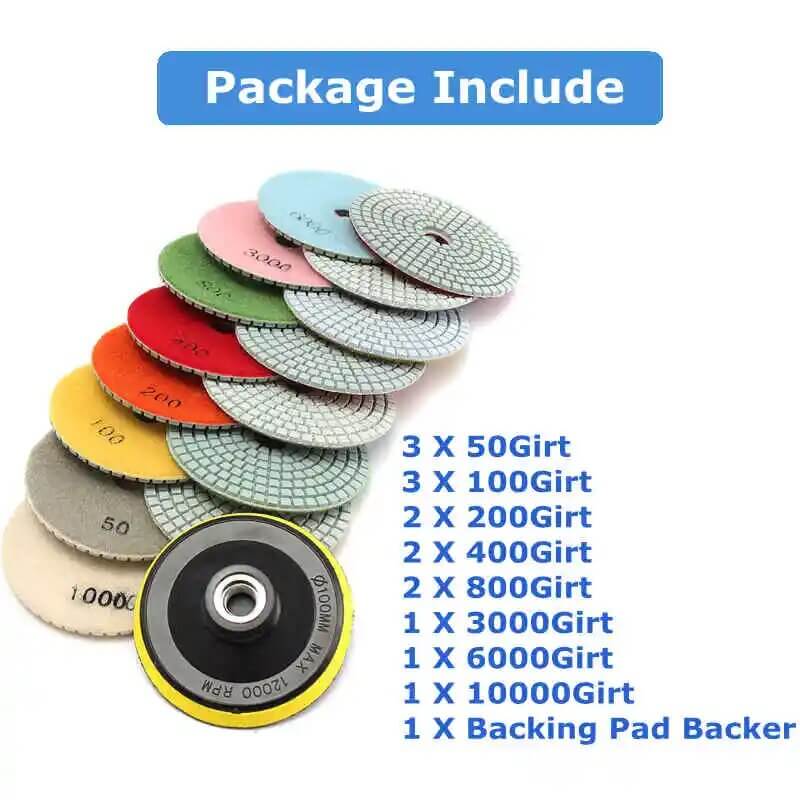 Diamond Polishing Pads16pcs 100mm 4 inch Kit Wet/Dry for Tile