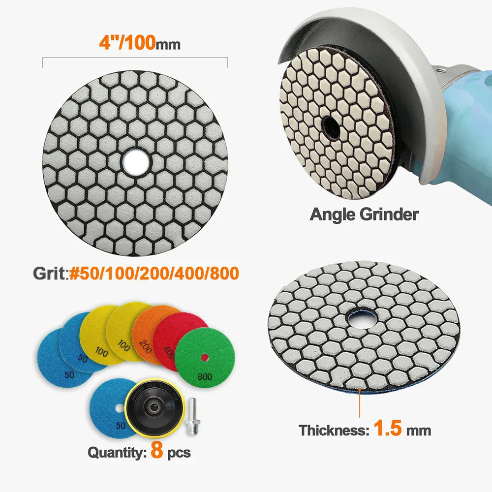 Diamond Flexible Polishing Pads 4" - 7pcs Set high efficiency  