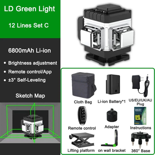 Laser Level Green Beam Light self leveling Remote Controled 16 lines