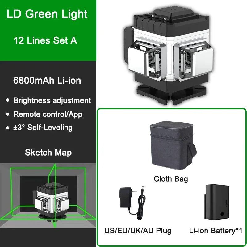 Laser Level Green Beam Light self leveling Remote Controled 16 lines